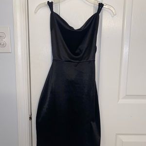 windsor satin mini dress with slit in front and criss cross back. worn once